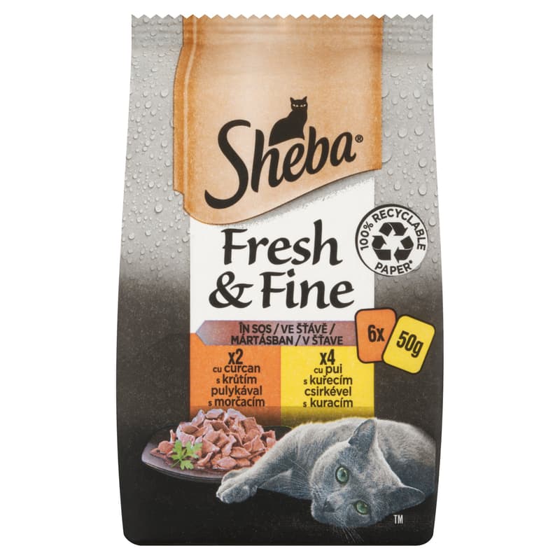 Sheba Fresh & Fine felnőtt macskák számára csirkével és pulykával (6 x 50 g)