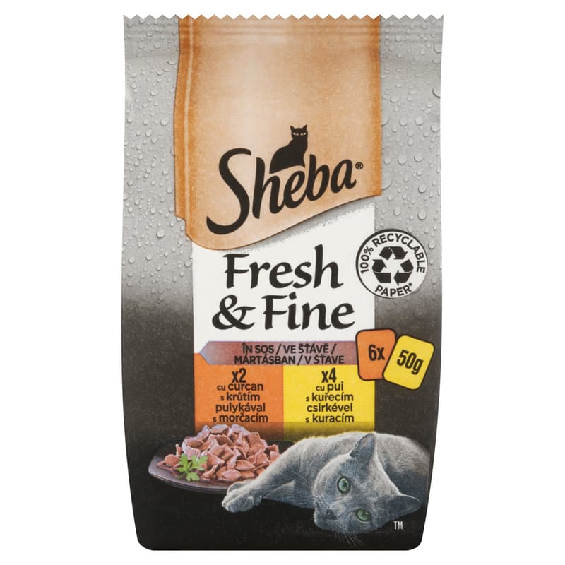 Sheba Fresh & Fine felnőtt macskák számára csirkével és pulykával (6 x 50 g)