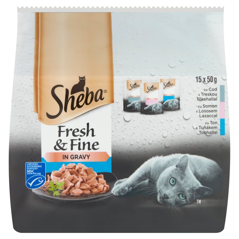 Sheba Fresh & Fine halas válogatás mártásban felnőtt macskák számára (15 x 50 g)