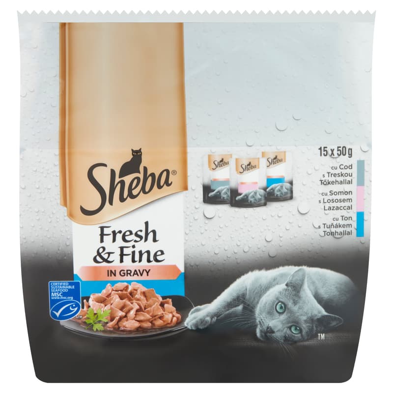 Sheba Fresh & Fine halas válogatás mártásban felnőtt macskák számára (15 x 50 g)