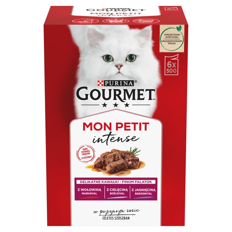 Gourmet Mon Petit Marhával,Borjúval,Báránnyal nedves macskaeledel
