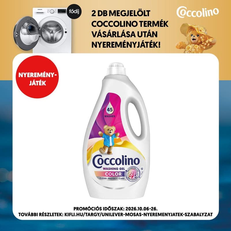 Coccolino Color mosószer színes ruhákhoz, 45 mosás, 1. 8 l