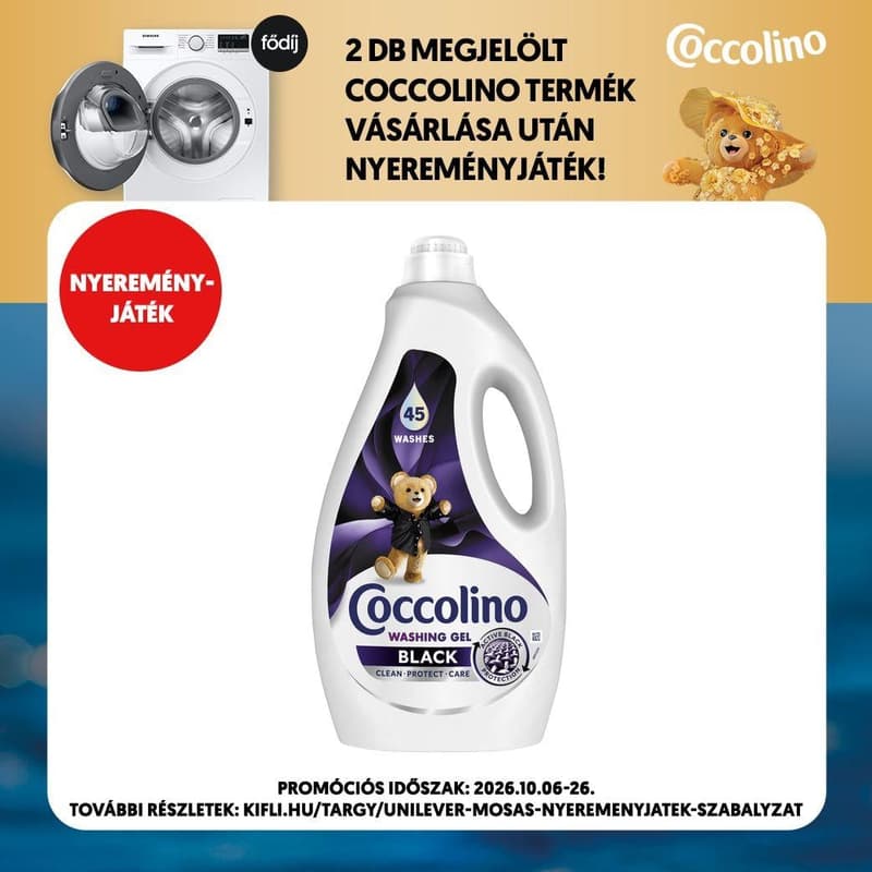Coccolino Black mosószer fekete és sötét ruhákhoz, 45 mosás, 1. 8 l