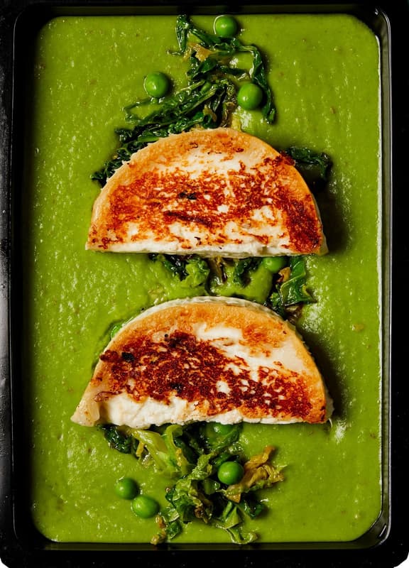 Fruccola Grilled goat cheese, sugar snap peas