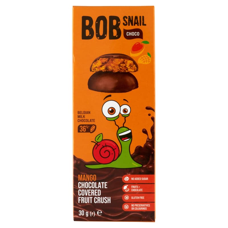 Bob-Snail Natural Mango fruit rolls in Belgian milk chocolate