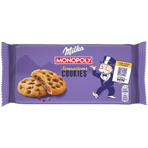Milka Sensations keksz alpesi tejcsokoládé darabokkal és tejcsokoládés töltelékkel