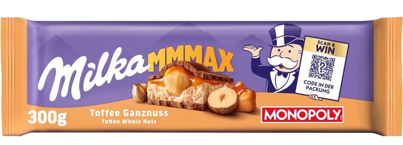 Milka MMMAX alpesi tej felhasználásával készült tejcsokoládé karamell ízű tejes krémtöltelékkel