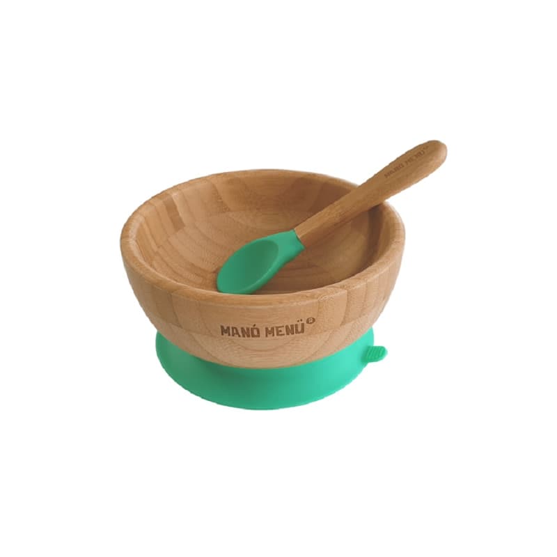 Bamboo bowl with small spoon - green