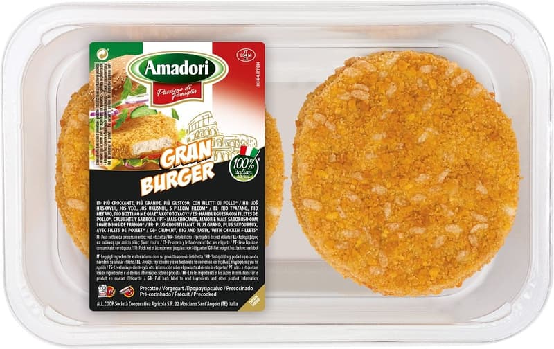 Amadori Gran Burger breaded hamburger patty