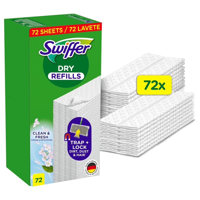 Swiffer Sweeper Dry Floor Pads Refills 72 Counts Traps & Locks Dust
