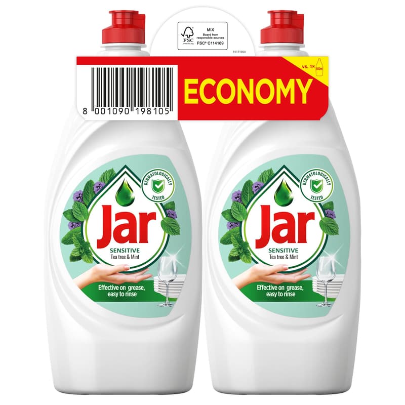 Jar Sensitive Washing Up Liquid Tea Tree & Mint Mild on Hands 2x900 ML