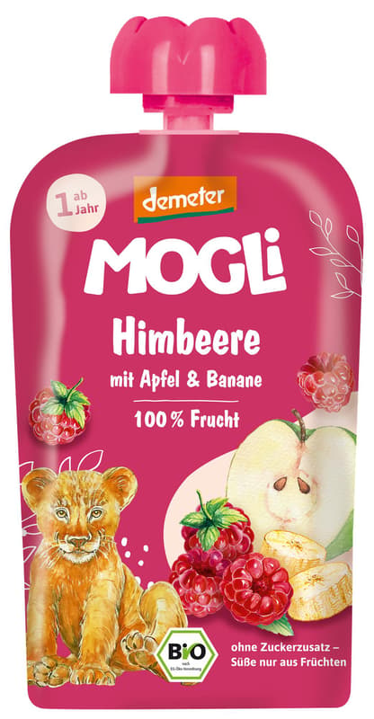 Mogli Bio Quetschie with raspberry rhubarb banana