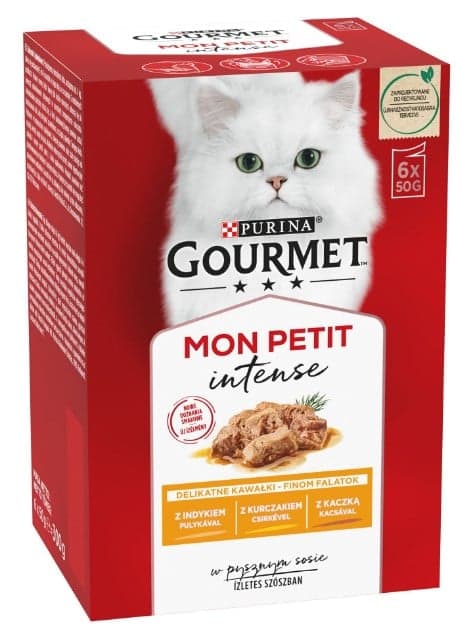 Gourmet Mon Petit Intense Complete Pet Food for Adult Cats with Turkey-Chicken-Duck 6 x 50 g (300 g)