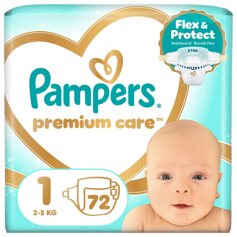 Pampers Premium Care Size 1, 72 Nappies, 2kg-5kg