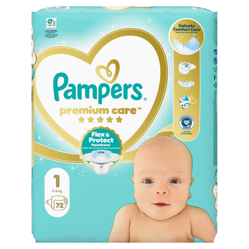 Pampers Premium Care Size 1, 72 Nappies, 2kg-5kg