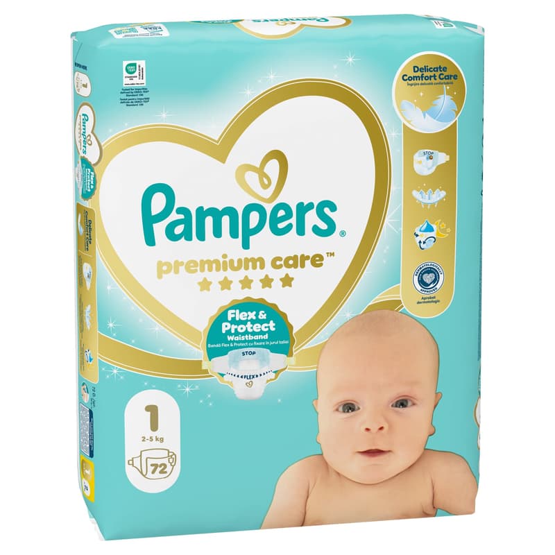 Pampers Premium Care Size 1, 72 Nappies, 2kg-5kg