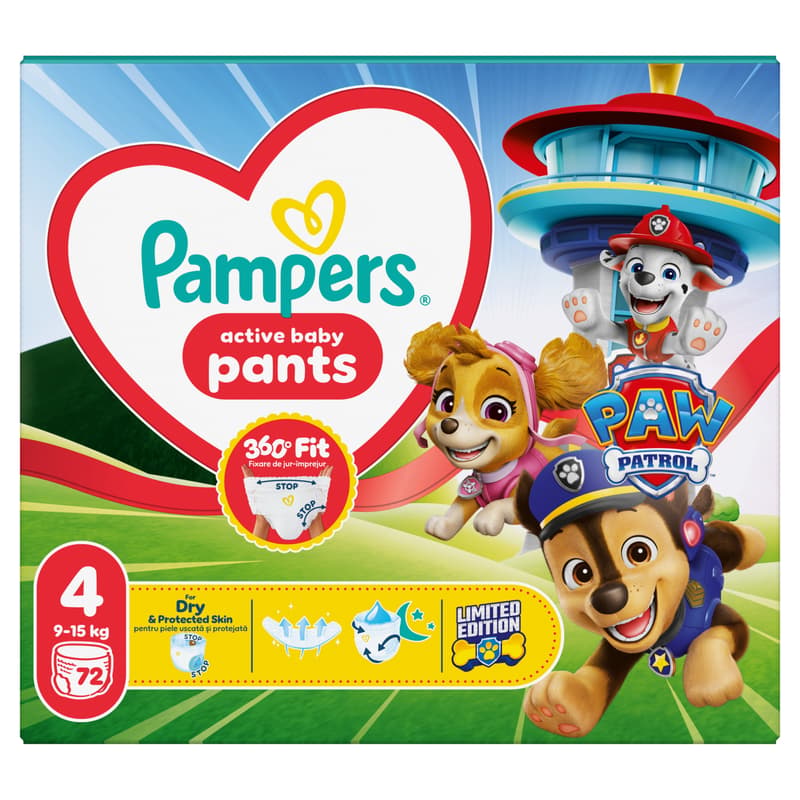 Pampers Baby-Dry Pants Paw Patrol Edition Size 4, 72 Nappies, 9kg - 15kg