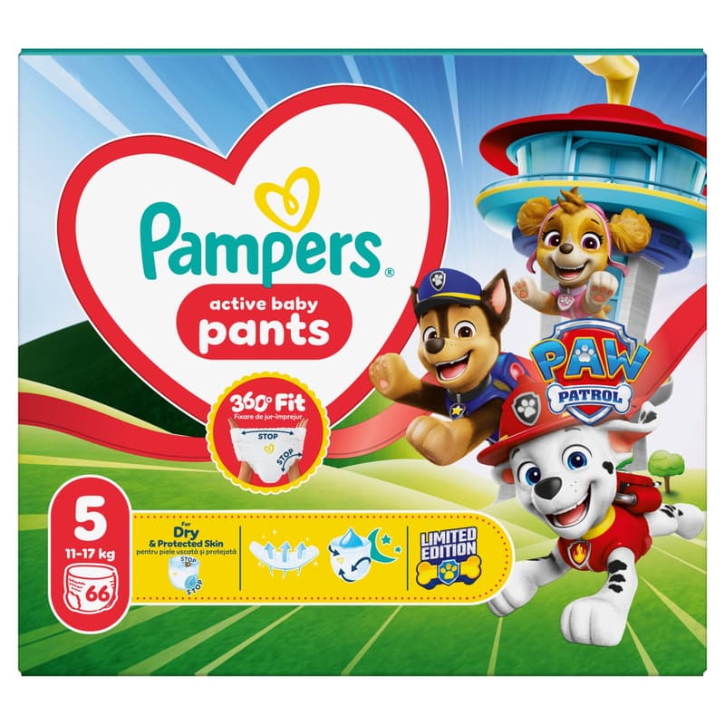 Pampers Baby-Dry Pants Paw Patrol Edition Size 5, 66 Nappies, 12kg - 17kg