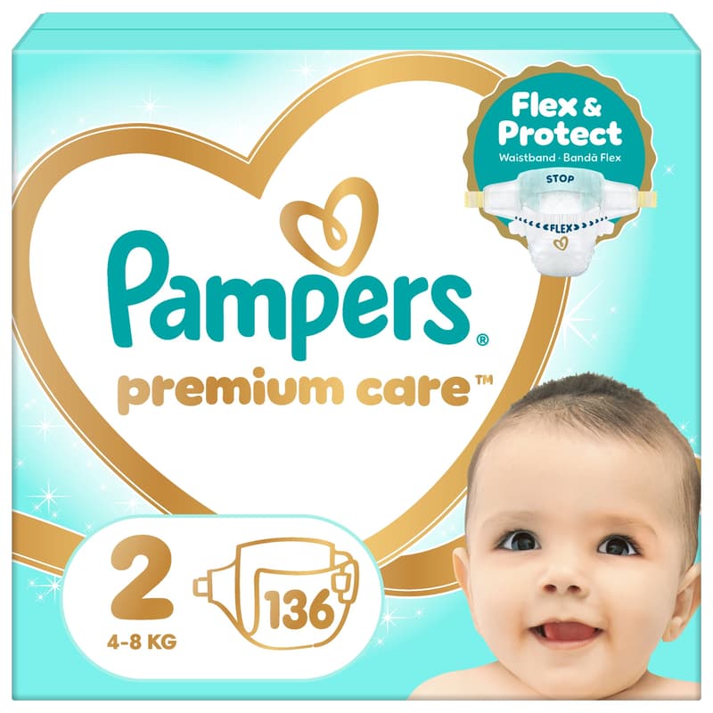 Pampers Premium Care Size 2, 136 Nappies, 4kg - 8kg