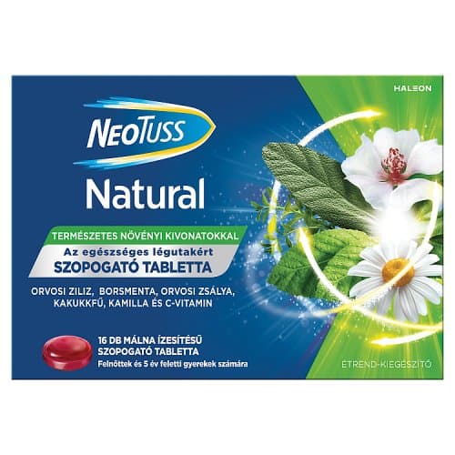 Neotuss Natural szopogató tabletta málna ízű 16 db