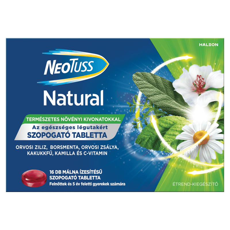 Neotuss Natural szopogató tabletta málna ízű 16 db