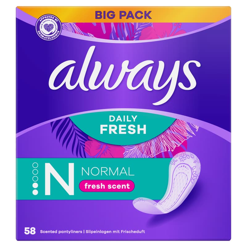 Always Dailies Normal Fresh & Protect Panty Liners, 58 ct