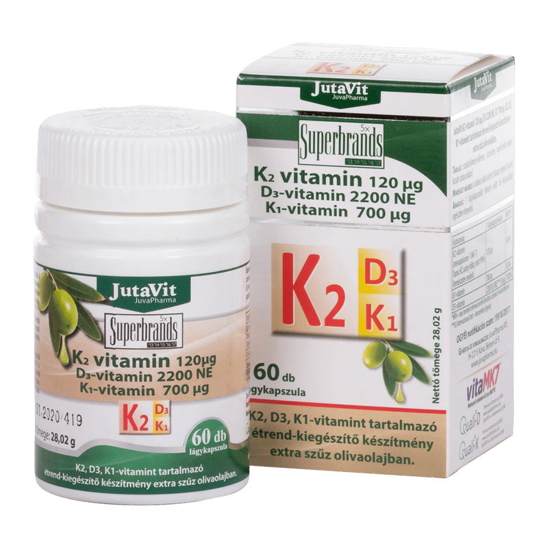 Jutavit K2 vitamin 120 mcg + D3 + K1 tabletta 60 db