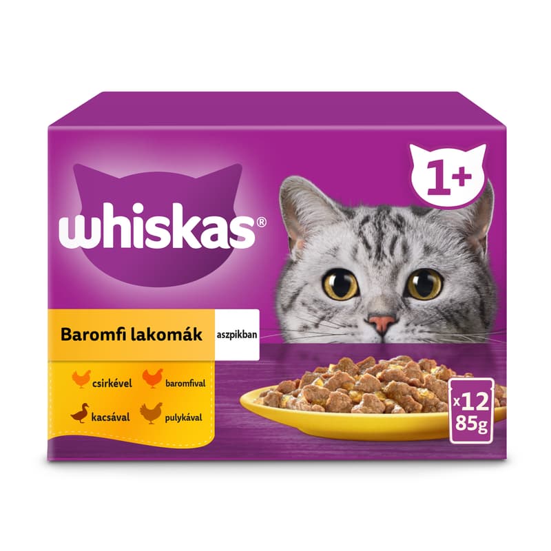Whiskas baromfi tasakos eledel válogatás felnőtt macskák számára, 12x85g