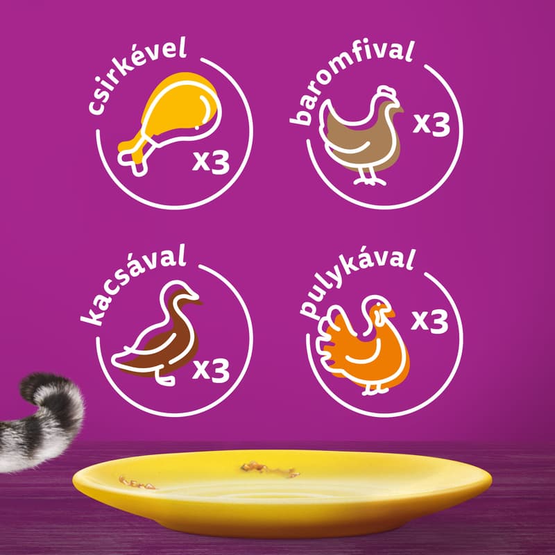 Whiskas baromfi tasakos eledel válogatás felnőtt macskák számára, 12x85g