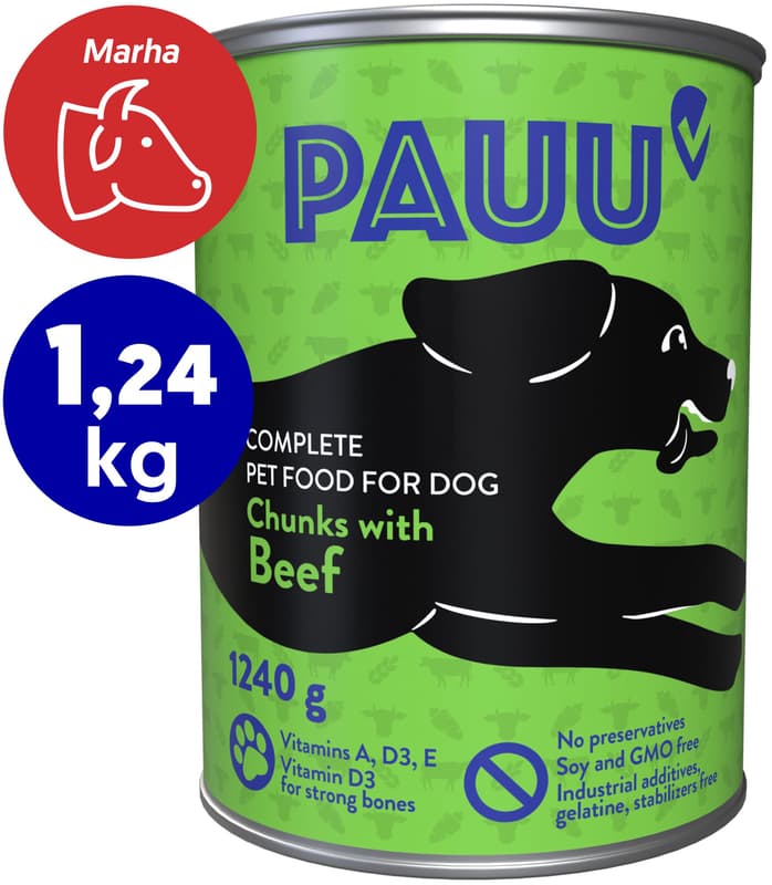 Pauu chunks with beef in sauce for dogs