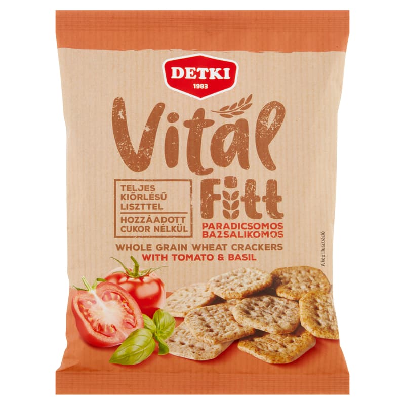 Detki Whole grain wheat crackers with tomato and basil, without added sugar