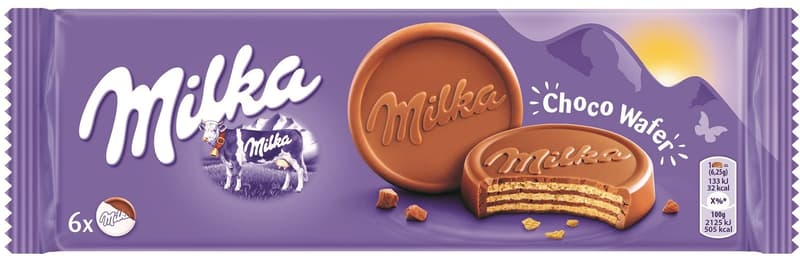 Milka Choco Wafer kakaós krémmel töltött ostya alpesi tejcsokoládéval mártva 5 Db
