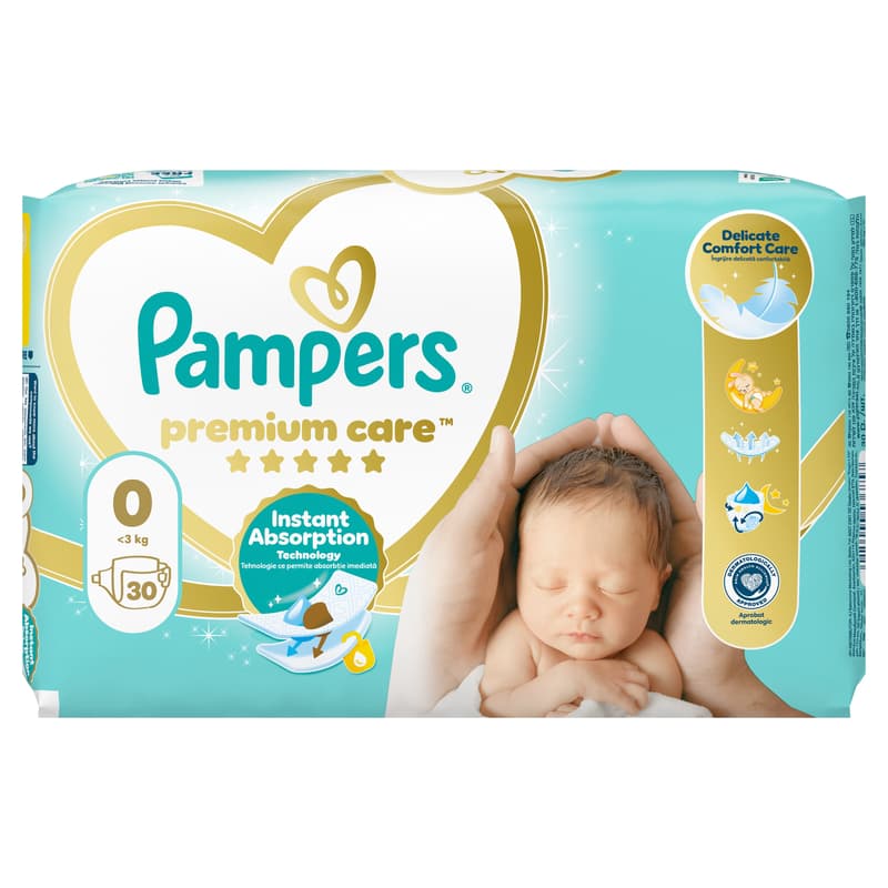 Pampers Premium Care Pelenka, Méret: 0 (<3 kg) 30 db