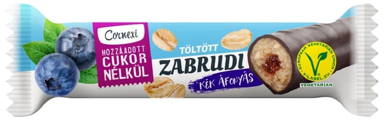 Oat bar with blueberry filling and cocoa coating, with sweetener, with no added sugar