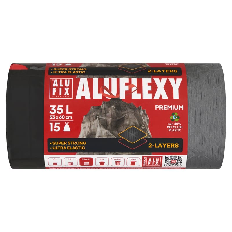 ALUFIX Garbage bags Drawstring FLEXY LDPE 53x60cm steel 35L/15pcs