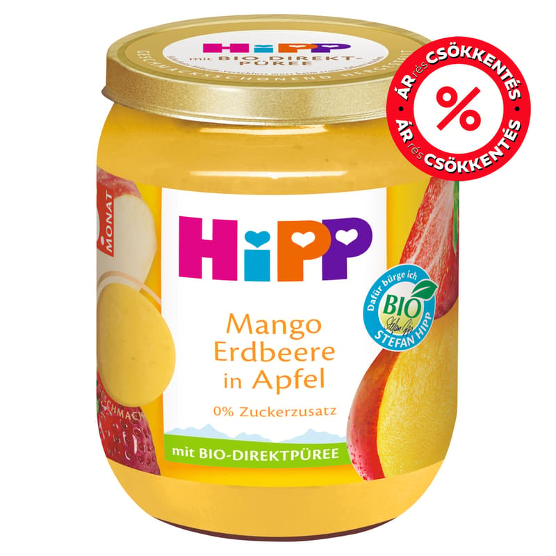HiPP bio gyümölcskészítmény alma mangóval és eperrel bébidesszert 6 hónapos kortól