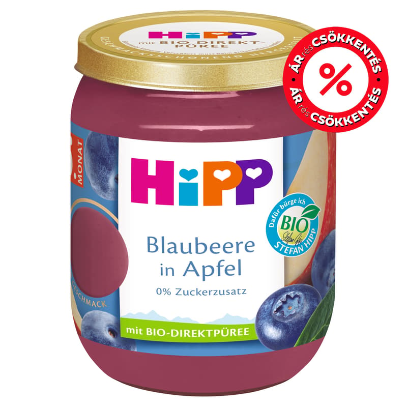 HiPP bio gyümölcskészítmény alma áfonyával bébidesszert 5 hónapos kortól
