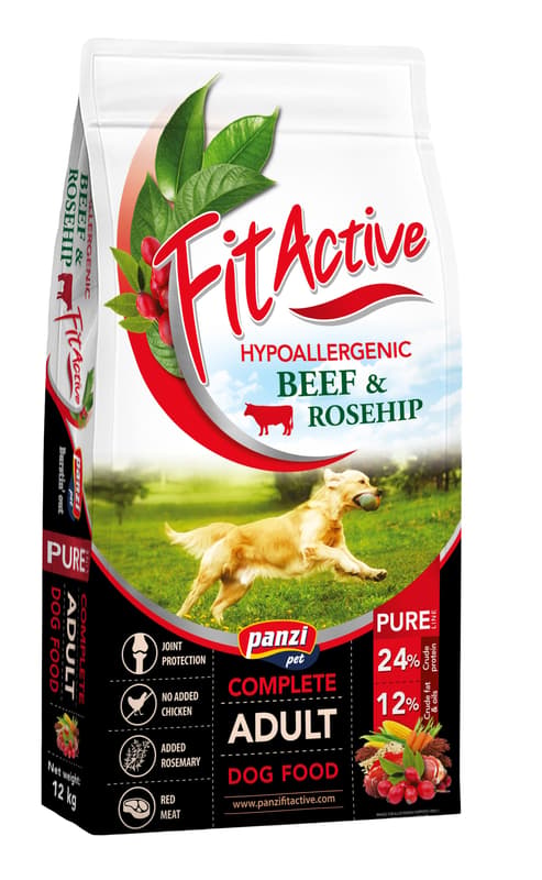 FitActive Pure hipoallergén száraztáp felnőtt kutyáknak, marha-csipkebogyó