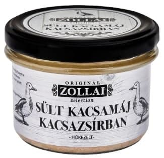 Zollai Roasted Duck Liver pieces in duck fat in glass