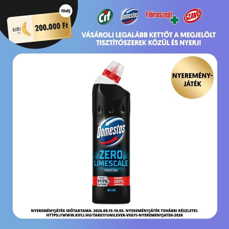 Domestos Zéró Blue WC vízkőoldó gél fertőtlenítő hatással, 750ml