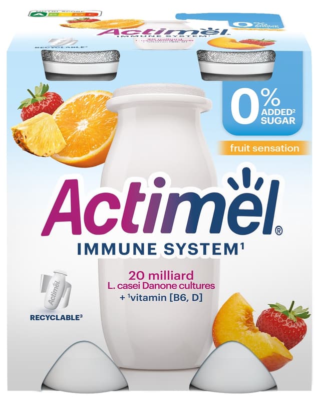 Danone Actimel Multifruit Yogurt Drunk with No Added Sugar (4x100g)