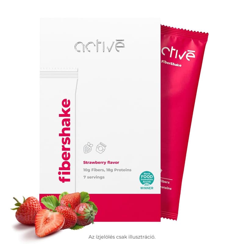 High protein shake powder with fiber, sugar and sweeteners. Strawberry flavored