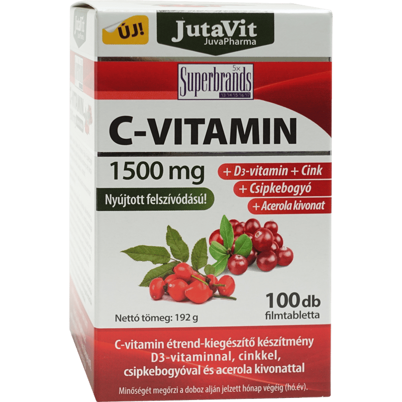 JutaVit Vitamin C 1500 mg Rosehip + Acerola + D3 + Zinc film-coated tablets 100 pcs
