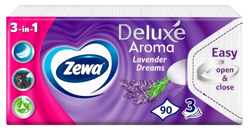 Zewa Deluxe 3 ply hanky Lavender Dreams 90 pcs