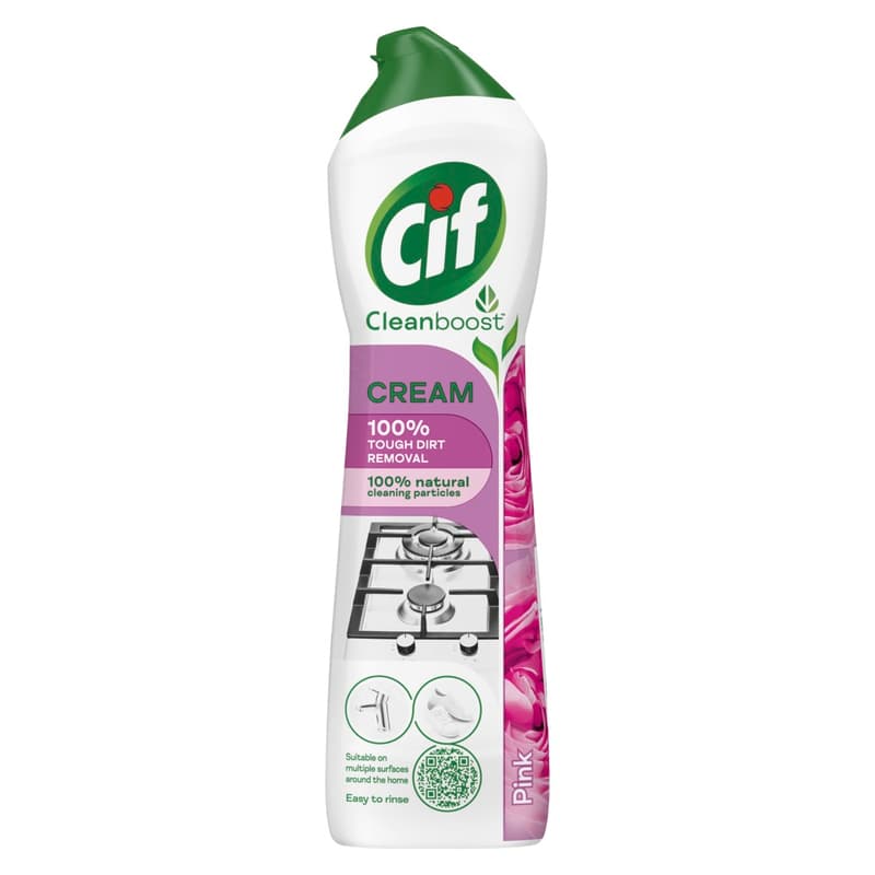 Cif Cleanboost Pink súrolókrém mikrokristályokkal makacs szennyeződésekre, 500 ml