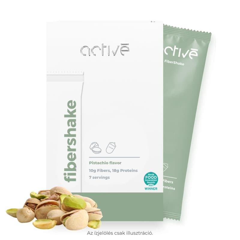 High protein shake powder with fiber, sugar and sweeteners. Pistachio flavored