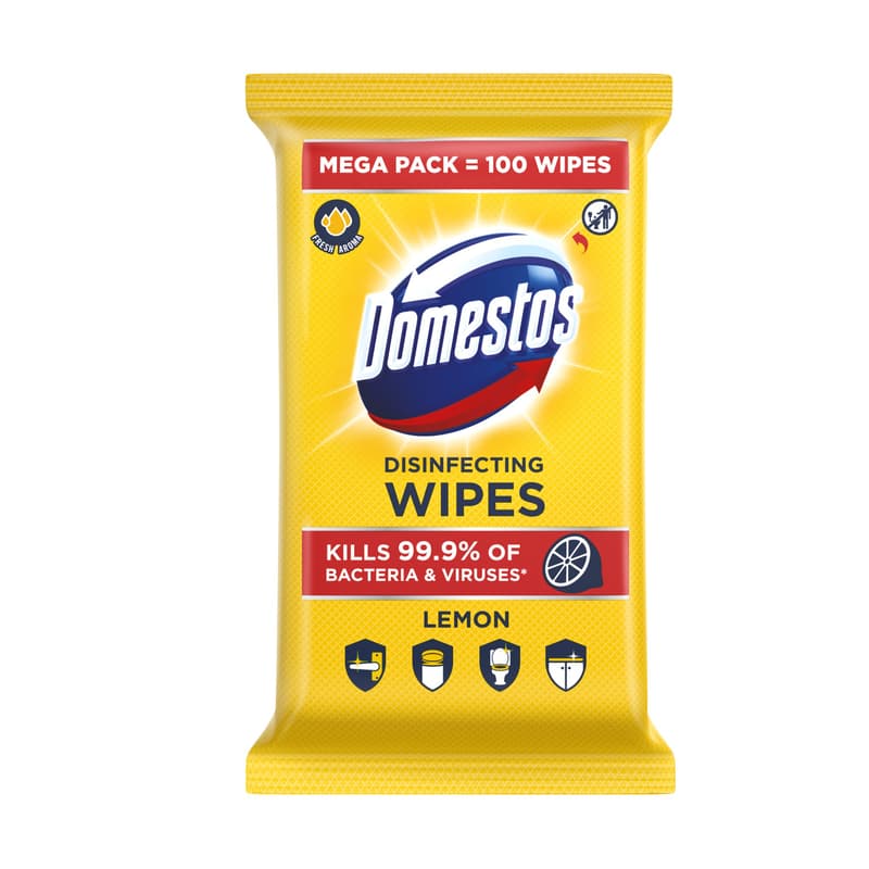 DOMESTOS hygienic wipes, Lemon, disinfectant