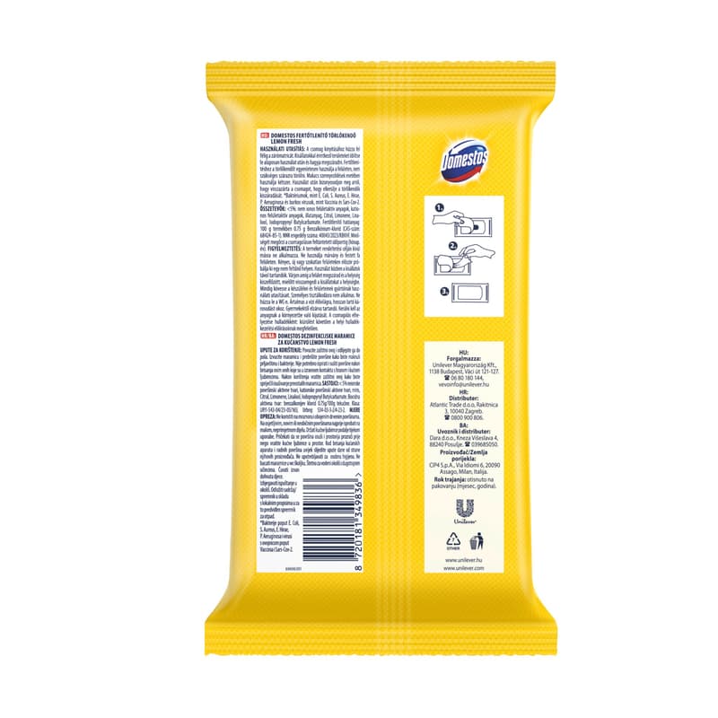 DOMESTOS hygienic wipes, Lemon, disinfectant