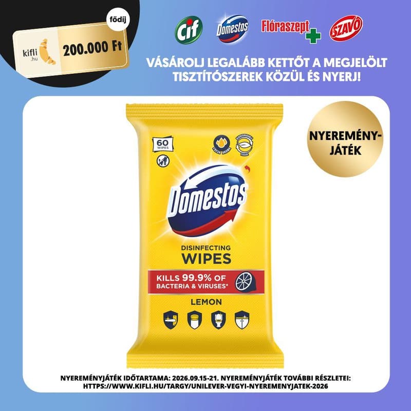 DOMESTOS hygienic wipes, Lemon, disinfectant