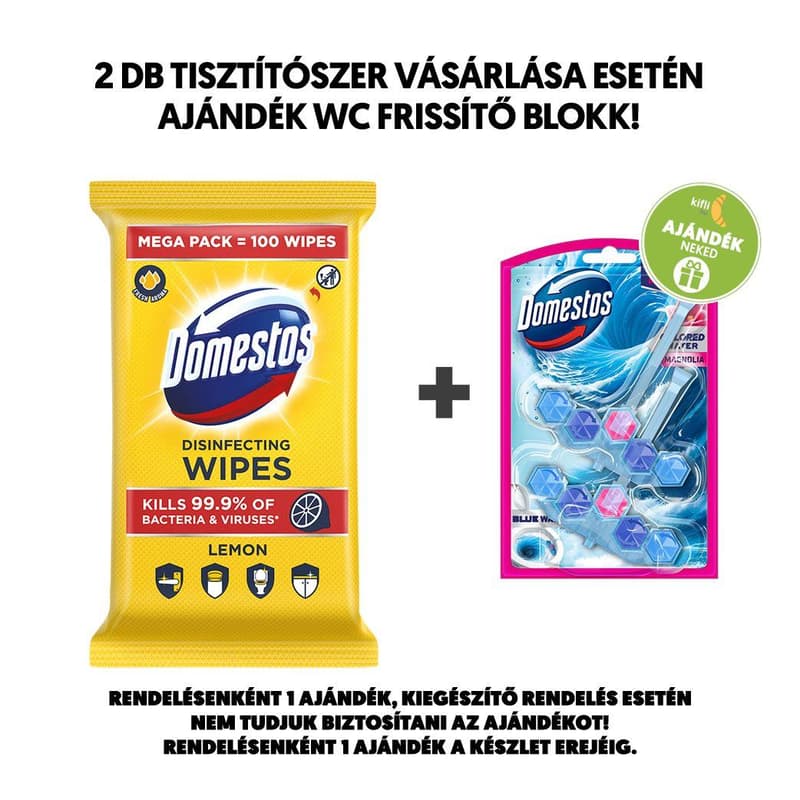 Domestos Lemon fertőtlenítő hatású higiénikus törlőkendő, 100 db